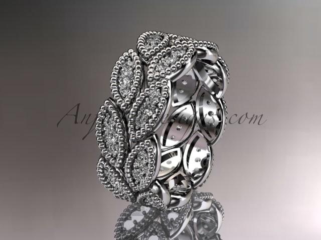 Hochzeit - 14kt white gold diamond leaf wedding ring, engagement ring, wedding band. nature inspired jewelry ADLR54