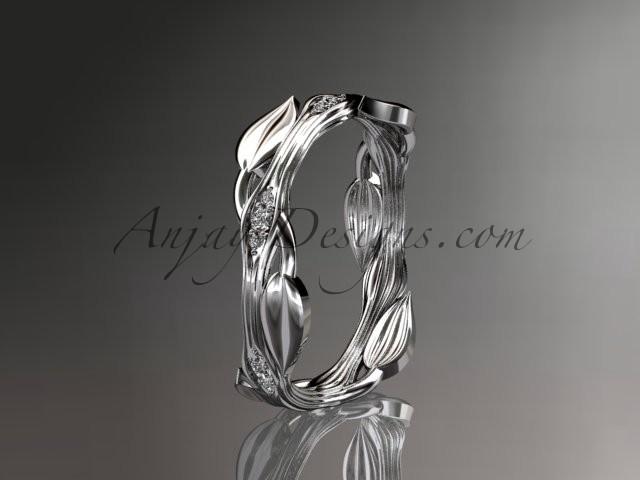 زفاف - 14k white gold diamond leaf and vine wedding ring,engagement ring ADLR31