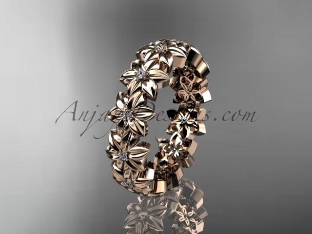 Свадьба - 14kt rose gold diamond flower wedding ring, engagement ring, wedding band ADLR57