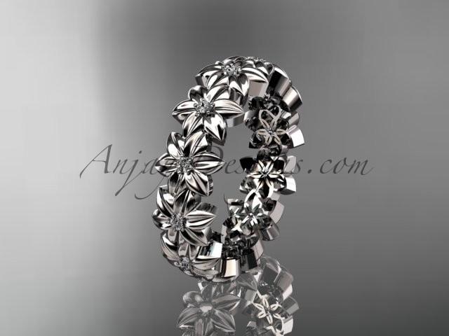 Hochzeit - 14kt white gold diamond flower wedding ring, engagement ring, wedding band ADLR57