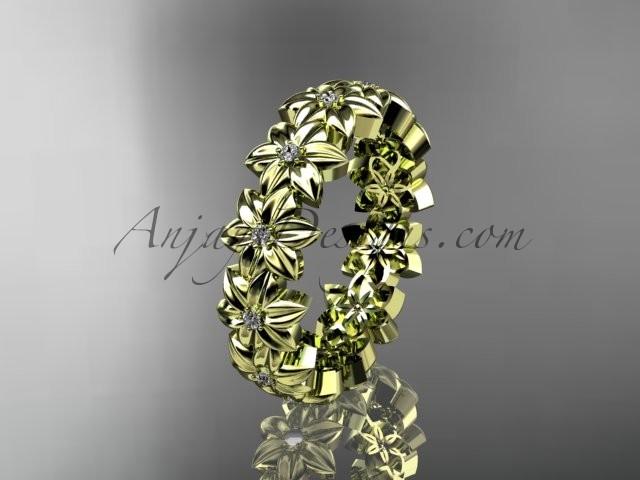 زفاف - 14kt yellow gold diamond flower wedding ring, engagement ring, wedding band ADLR57