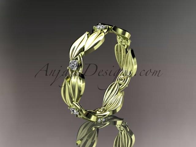 زفاف - 14kt yellow gold diamond leaf and vine wedding ring, engagement band ADLR58B