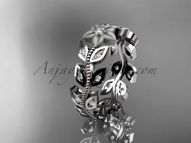 Hochzeit - platinum diamond flower, leaf and vine wedding ring, engagement ring, wedding band ADLR161