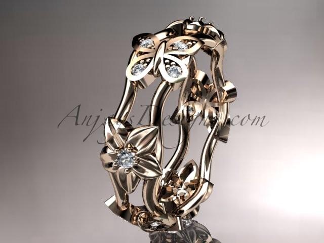 زفاف - 14kt rose gold diamond floral butterfly wedding ring, engagement ring, wedding band ADLR153. nature inspired jewelry