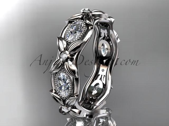 Wedding - platinum diamond leaf and vine wedding ring, engagement ring. ADLR152. Nature inspired jewelry