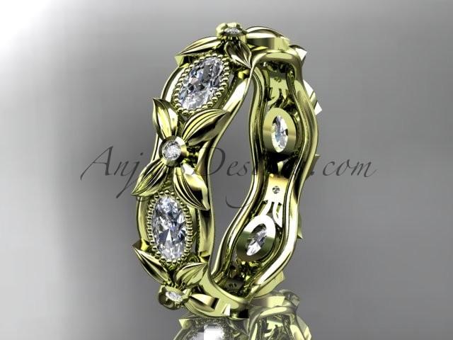 Wedding - 14kt yellow gold diamond leaf and vine wedding ring, engagement ring. ADLR152. Nature inspired jewelry