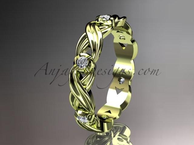 زفاف - 14kt yellow gold diamond leaf and vine wedding ring, engagement ring,wedding band. ADLR19. nature inspired jewelry