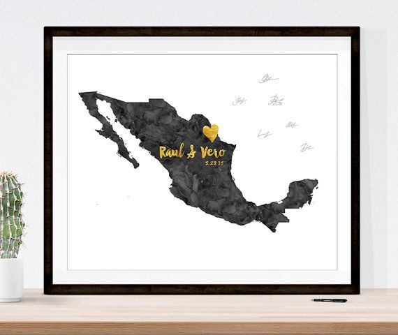 Hochzeit - Watercolor Black And Gold Wedding Map With Watercolor, Wedding Sign Custom Guest Book Alternative With Your Location