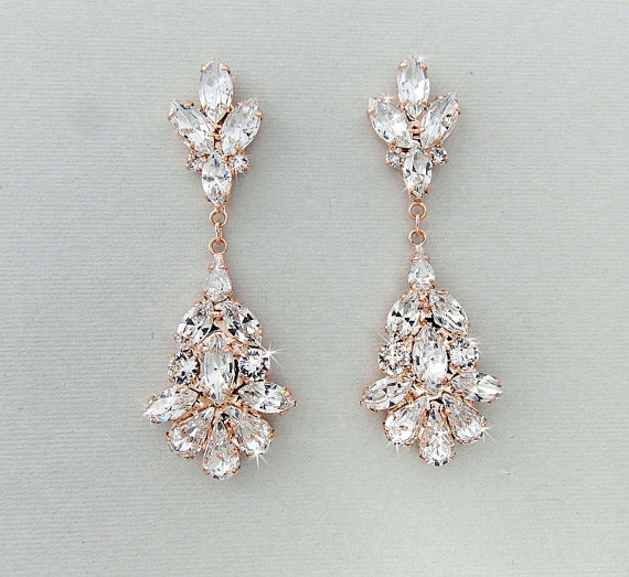 Wedding - Wedding Earrings - Chandelier Bridal Earrings, ROSE GOLD Earrings, Crystal Earrings, Dangle Earrings, Wedding Jewelry - BLANCHE