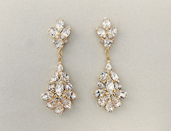 Hochzeit - Wedding Earrings - Chandelier Bridal Earrings, GOLD Earrings, Crystal Earrings, Dangle Earrings, Wedding Jewelry - MAXINE