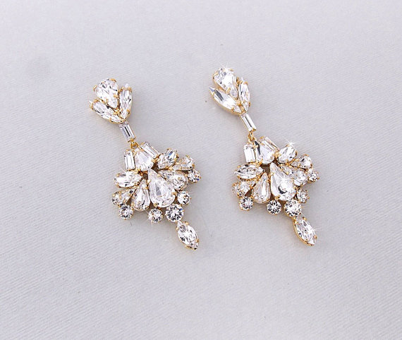 زفاف - Wedding Earrings - Chandelier Earrings, Bridal Earrings, GOLD Earrings, Crystal Earrings, Swarovski Crystals, Wedding Jewelry - SISSY