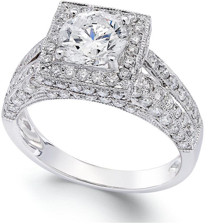 Hochzeit - Certified Diamond Ring in 18k White Gold (2-1/5 ct. t.w.)