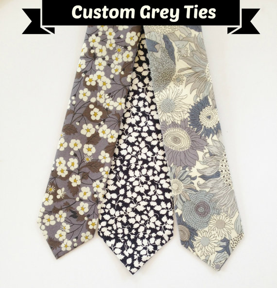 Mariage - Grey Men's Necktie, Liberty of London Tie, custom wedding tie, grey skinny tie, groomsmen necktie, grey floral tie, black skinny tie