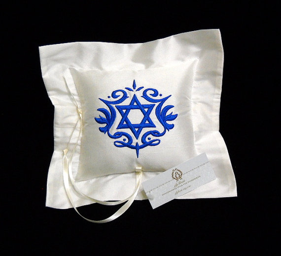 Wedding - Silk Ring Bearer Pillow embellished with Star of David