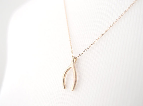 Hochzeit - Thin Wishbone Necklace (Gold) - luck, wishbone necklace, gold, bridesmaid, birthday