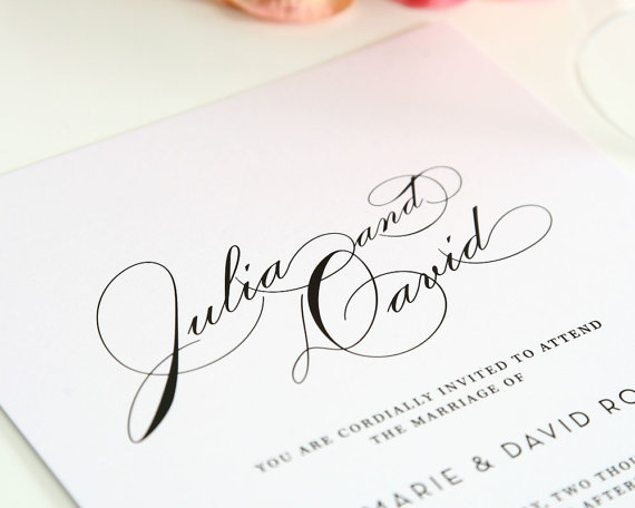 Hochzeit - Vintage Glam Wedding Invitation - Calligraphic, Unique, Modern Wedding Invitation - Deposit