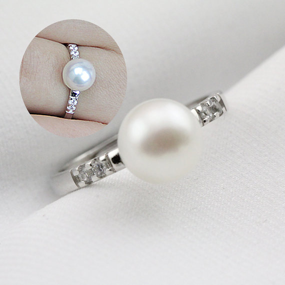 Wedding - Pearl wedding rings for women,open pearl ring,inexpensive engagement rings,fashion rings,cheap promise rings,fake diamond rings real pearls