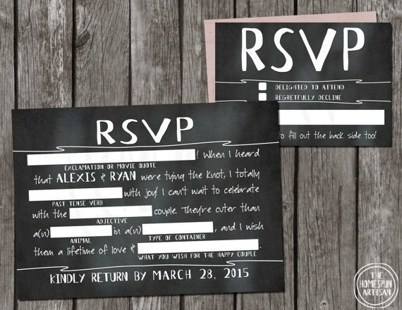 Свадьба - Chalkboard Wedding RSVP Mad Libs {Printable Reply Card} - Postcard Option