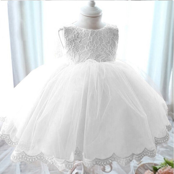 Hochzeit - White flower Girl Dress Christening Dress Baptism dress Communion Dress White Lace