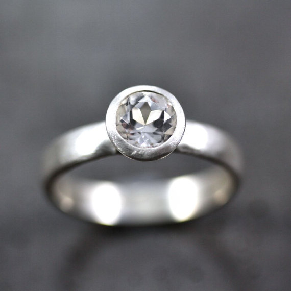 زفاف - White Topaz Ring, Alternative Engagement Ring Gemstone Recycled Sterling Silver Ring White Stone Ring - US Size 8.5 or Made in Your Size