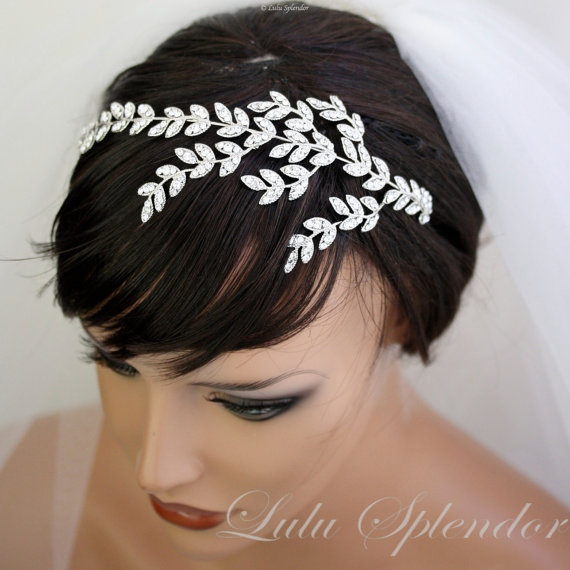 زفاف - Bridal Headband Crystal Leaf headband Leaf Tiara Wedding Headband Hair Accessories Rhinestone Wedding Headband NEVE