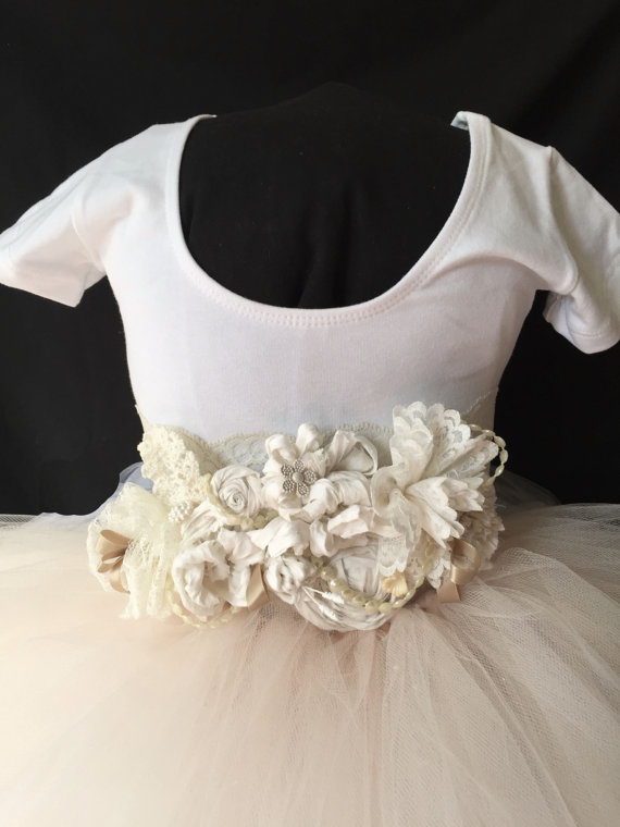 زفاف - Blush White Flower Girl Dress