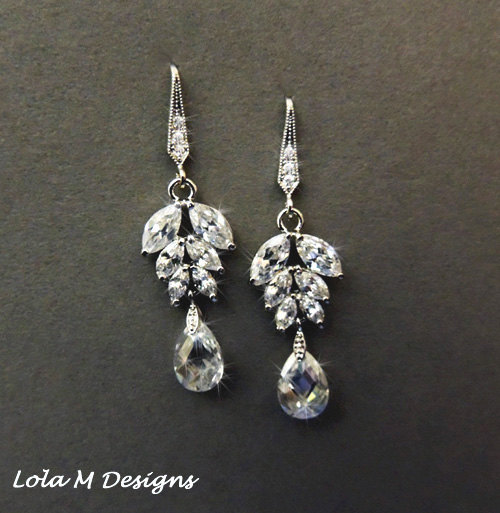 Wedding - Wedding earrings, Cubic zirconia earrings, Art Nouveau, wedding accessory, bridal earrings, wedding jewelry, dangle earrings