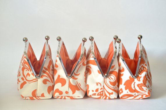 زفاف - Burnt Orange Bridesmaid Gifts Purses Bags Wedding Clutches Kisslock by Lolis Creations
