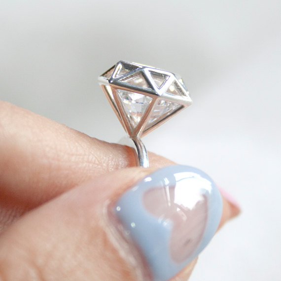 زفاف - Diamond shaped ring, 92.5 Sterling silver Geometric ring, Engagement ring