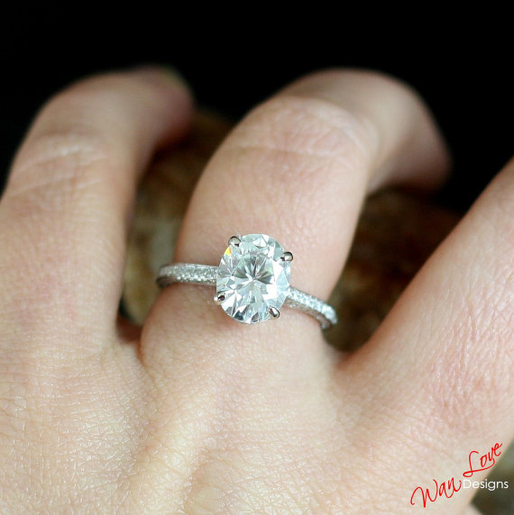زفاف - Custom Celebrity Forever Brilliant Moissanite Oval 3ct 10x8 Diamond Engagement Ring 14k 18k White Yellow Rose gold-Platinum-Wedding-Annivers