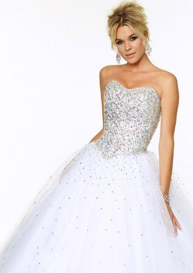Hochzeit - Floor Length White Beaded Top Prom Dresses by Mori Lee 97081