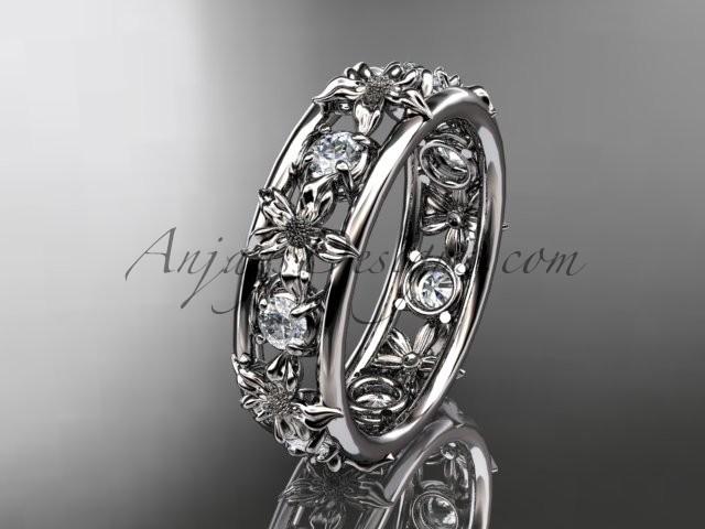 Wedding - 14kt white gold leaf wedding ring, engagement ring, wedding band. ADLR160 nature inspired jewelry