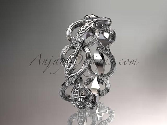زفاف - Platinum diamond leaf and vine wedding ring, engagement ring, wedding band ADLR52