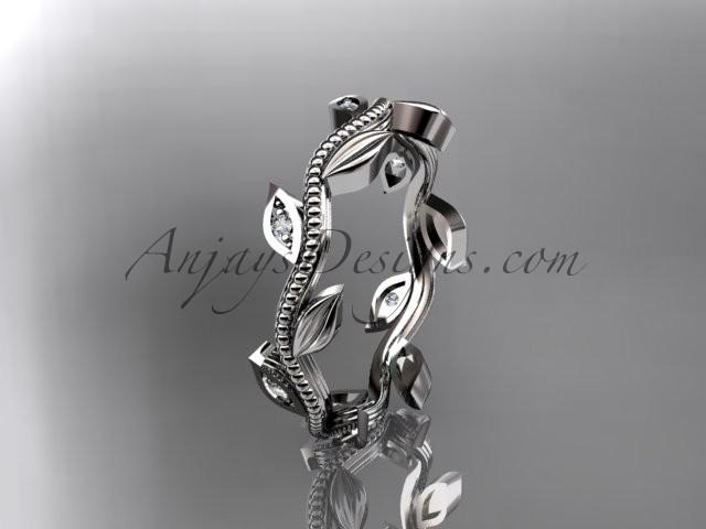 زفاف - Platinum diamond leaf wedding ring, engagement ring, wedding band ADLR117