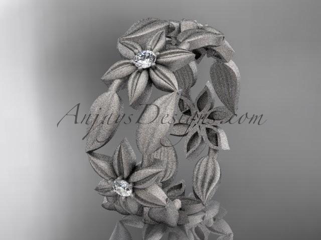 Hochzeit - Paltinum diamond leaf and vine, flower wedding ring, engagement ring, wedding band ADLR344