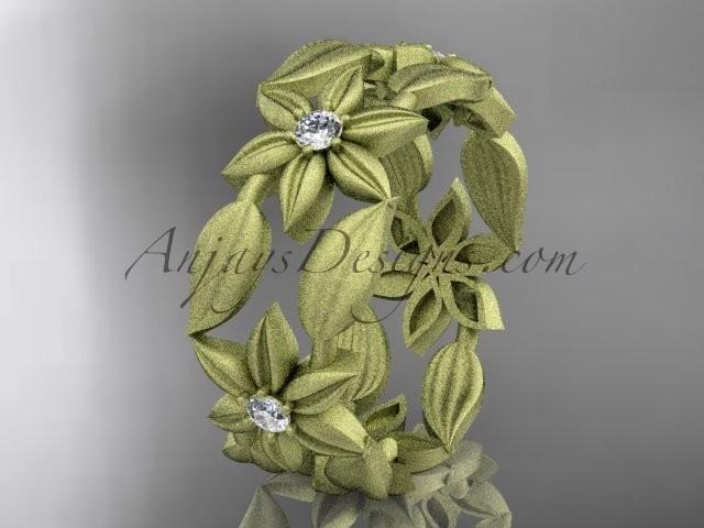 Wedding - 14kt yellow gold diamond leaf and vine, flower wedding ring, engagement ring, wedding band ADLR344