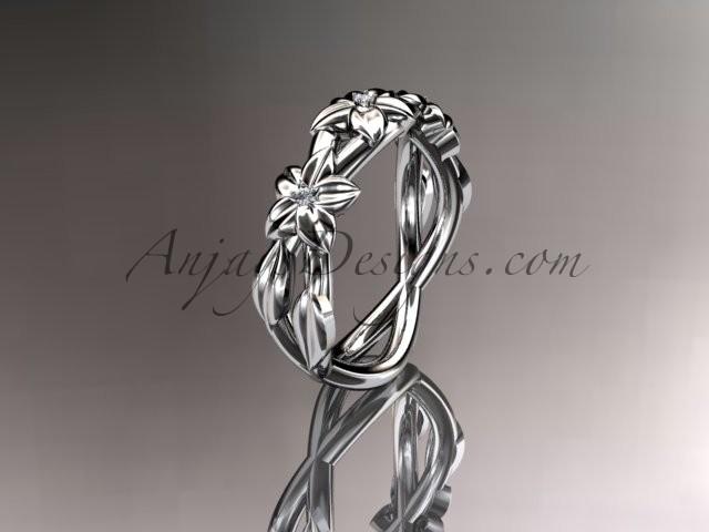 Hochzeit - Platinum diamond leaf wedding ring, engagement ring, wedding band ADLR204