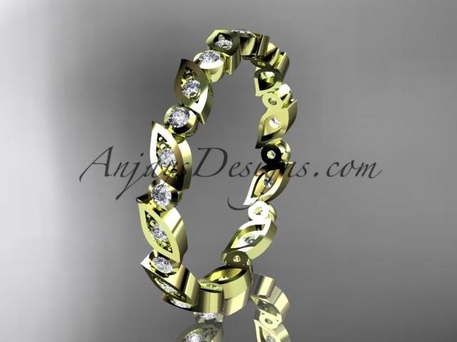 Mariage - 14k yellow gold diamond leaf and vine wedding band,engagement ring ADLR12B