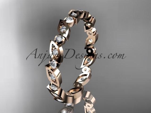 Hochzeit - 14k rose gold diamond leaf and vine wedding band,engagement ring ADLR12B