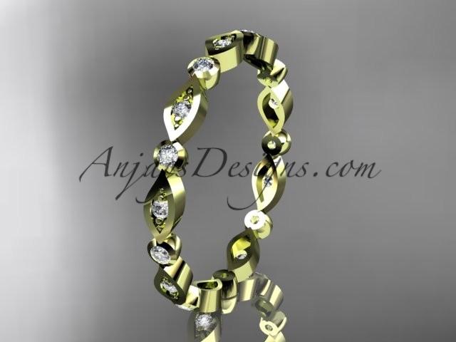 Mariage - 14k yellow gold diamond leaf and vine wedding band,engagement ring ADLR11B