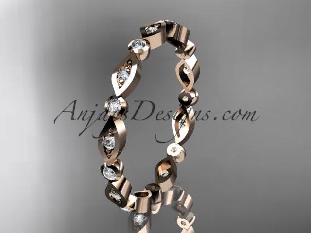 Mariage - 14k rose gold diamond leaf and vine wedding band,engagement ring ADLR11B