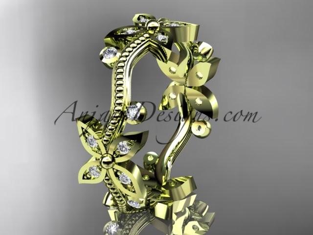 زفاف - 14k yellow gold diamond leaf and vine wedding ring, engagement ring, wedding band ADLR3A
