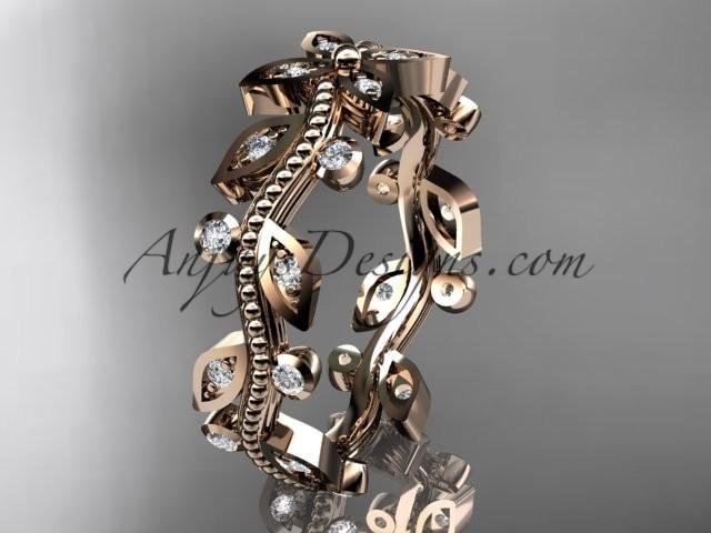 Hochzeit - 14k rose gold diamond leaf and vine wedding ring, engagement ring, wedding band ADLR3B