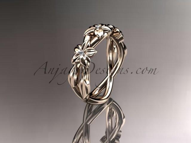 Свадьба - 14kt rose gold diamond leaf wedding ring, engagement ring, wedding band ADLR204