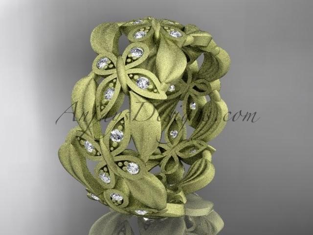 زفاف - 14kt yellow gold diamond butterfly, leaf and vine wedding ring, engagement ring ADLR262