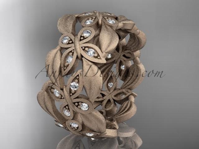 زفاف - 14kt rose gold diamond butterfly, leaf and vine wedding ring, engagement ring ADLR262