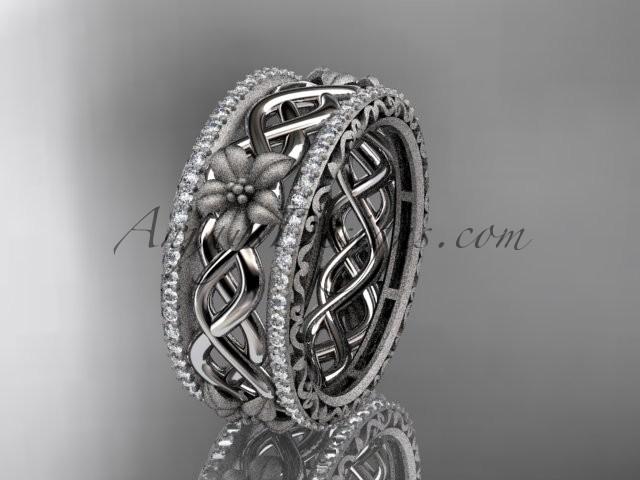 Mariage - 14k white gold diamond flower wedding ring, engagement ring ADLR260