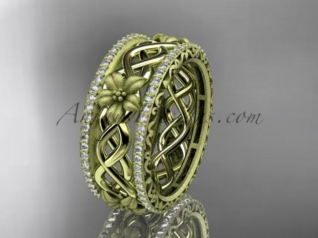 زفاف - 14k yellow gold diamond flower wedding ring, engagement ring ADLR260