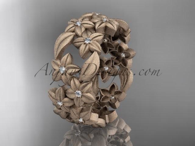 زفاف - 14kt rose gold diamond floral, leaf and vine wedding ring,engagement ring ADLR250