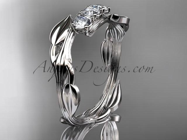 Mariage - 14kt white gold diamond leaf and vine three stone ring ADLR247